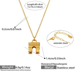 Detail of 18k gold plated Arc de Triomphe relief pendant with stainless steel chain