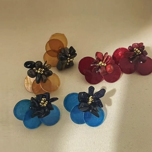 Flower Stud Earrings With 925 Sterling Silver Earring Post Shell Resin Tiger Eye Stone Retro Bohemian Style For Women