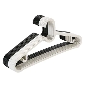 Modern black and white non-slip plastic hangers set for domestic and clothing store use