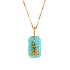 18K gold plated stainless steel necklace featuring a green acrylic rectangle tree pendant
