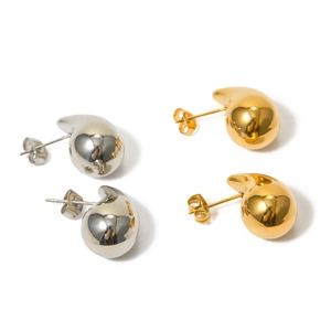 Polished gold and silver stainless steel teardrop earrings with a minimalist design