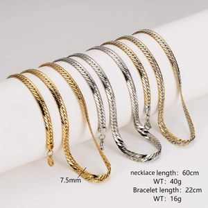 7.5mm gold and silver stainless steel flat dragon chain necklace and bracelet set
