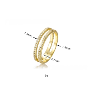 Detailed macro view showing the S925 hallmark on a gold double band ring with pavé diamonds