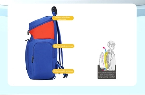 Detail of ergonomic three-stage pressure relief system on large capacity sports backpack