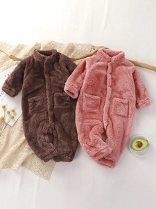 Baby Fleece Long Sleeve Romper Winter Warm Flannel Jumpsuit For Newborn Infant Solid Color Home Outdoor Wear Bodysuit