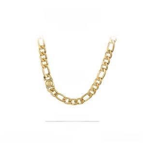 Detailed parameter view of 9mm wide gold stainless steel chain necklace measuring 450mm
