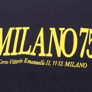 Navy blue cotton sweatshirt featuring a vibrant yellow Milano 75 graphic print