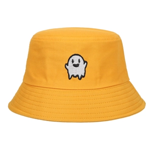Bob en coton jaune vif avec broderie fantôme blanc pour protection solaire en été