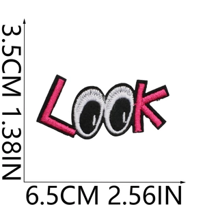 Detailed view of LOOK embroidery patch with exact measurements in 6.5cm width