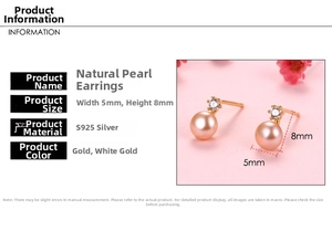 Macro detail of S925 silver earring with pink freshwater pearl and small zircon stone