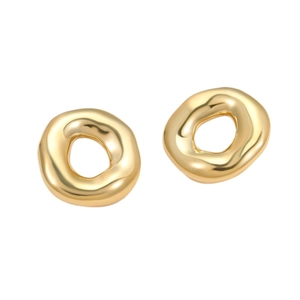 Irregular hollow round 18k gold plated stainless steel earrings for women on white background