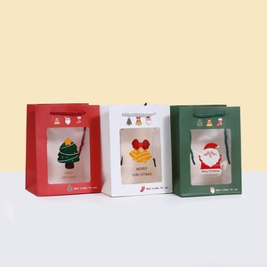 Christmas Gift Bags Paper With Transparent Window And Handle Merry Christmas Pattern For Holiday Treats