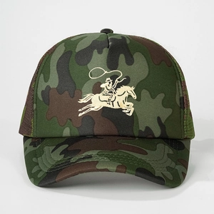 Classic camouflage trucker hat with cowboy embroidery and breathable mesh back