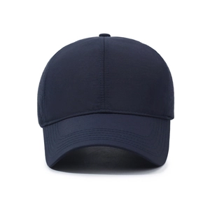 Quick-dry navy blue baseball cap with breathable mesh design and curved brim for sun protection