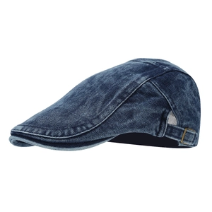 Casquette vintage en denim bleu foncé avec boucle en métal réglable pour hommes