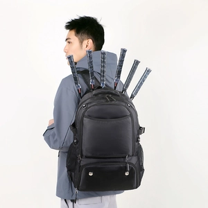 Water-resistant sports backpack with specialized compartment for five rackets