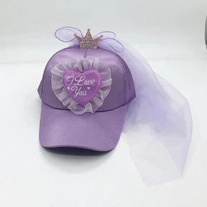 Cappellino Da Baseball Da Principessa Per Ragazze Con Corona Ricamo A Cuore E Lungo Velo In Rete Raso Cappello Sole