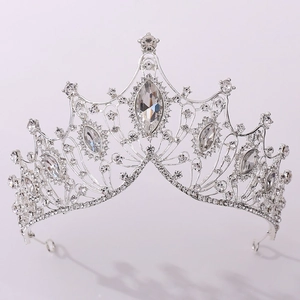 Detailed macro view of the silver bridal crown with sparkling crystal rhinestones