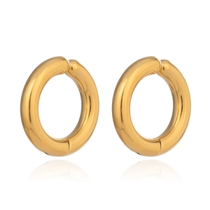 Detail view of 18K gold plated stainless steel non-pierced clip earrings with polished finish