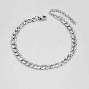 Mens silver Figaro chain bracelet in stainless steel with lobster clasp and heavy metal texture