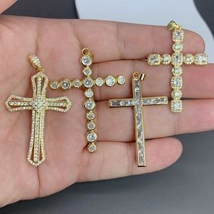 Cross Pendant Necklace Accessory Copper Zircon Iced Out Hip Hop Religious Jewelry For Men Women 18K Gold Plated