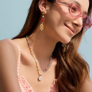 Böhmische 18K Vergoldete Edelstahl Korallen Ohrhänger Ozean Thema Imitationsperle Rot Synthetische Koralle Damen Schmuck
