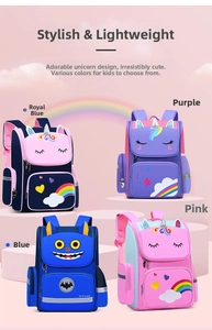 Detail view of colorful ergonomic school backpacks with reflective safety strips and side pockets