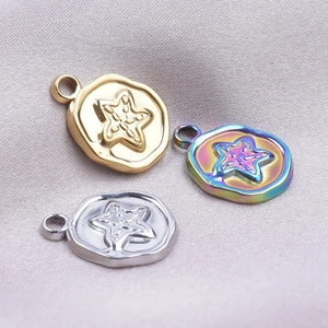 Minimalist stainless steel starfish charms in gold, silver, and rainbow finishes