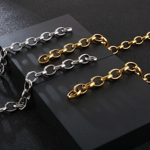Hip hop chunky stainless steel chain necklaces in gold and silver finish on black blocks