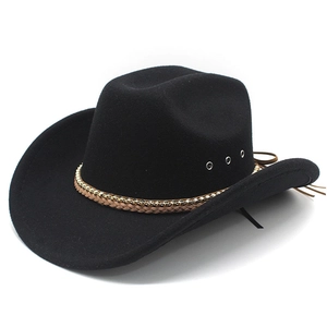 Classic black wool western cowboy hat featuring braided bands and metal bead accents