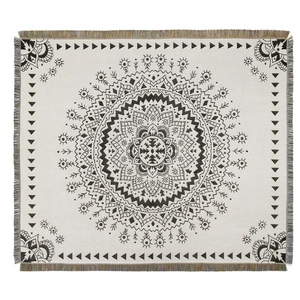Bohemian knit blanket with mandala pattern and colorful fringe tassels for sofa or camping
