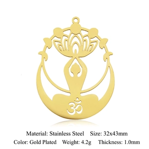 Macro view of gold plated lotus buddha pendant with product size and weight specs