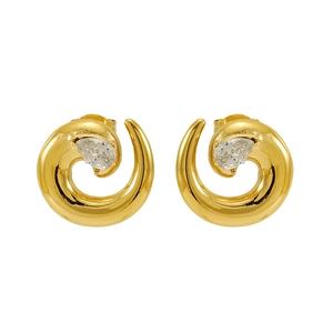 Vintage spiral gold-plated stainless steel earrings with pear-cut crystal inlay