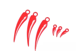 Detailed view of red chili pendants with top hanging loops for DIY jewelry making