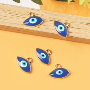 Five blue evil eye oval charms with gold alloy edges for DIY jewelry making