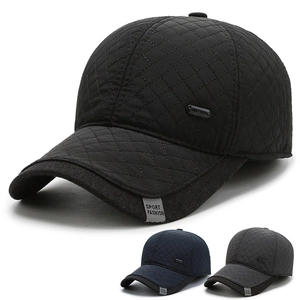 Men Winter Baseball Cap Quilted Windproof Warm Hat With Foldable Ear Flaps Outdoor Sports Adjustable Dad Hat