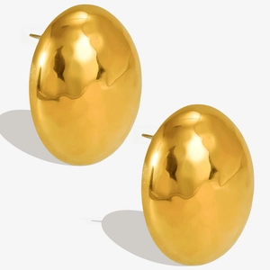 Polished golden 304 stainless steel drop earrings with hammered texture on white surface