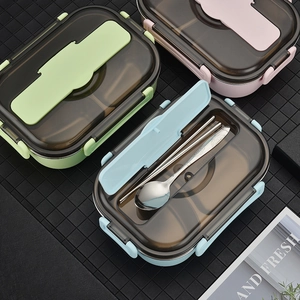 304 Stainless Steel Bento Lunch Box Compartmentalized Leakproof Insulated Portable Food Container With Utensils School Office