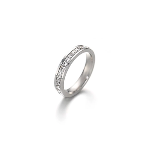 Princess cut cubic zirconia eternity band ring in silver stainless steel for women