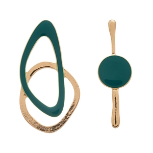 Boucles d'oreilles asymétriques géométriques émail vert vintage en acier doré