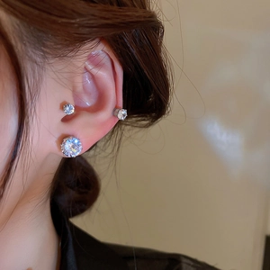Magnetic zircon ear clips in silver finish featuring minimalist cold style design for women