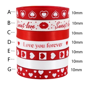Detailed close-up showing seven 9mm decorative ribbons with heart and letter patterns