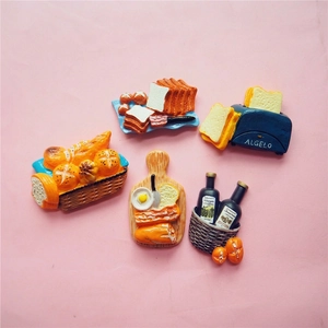 5-piece miniature resin set featuring bread, wine basket, and blue toaster for DIY magnets