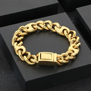 Chunky gold stainless steel Cuban and anchor link bracelet with square clasp closure