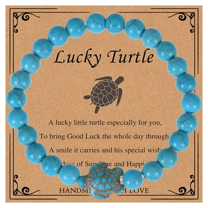 Lucky Turtle Beaded Bracelet Natural Stone Lava Stone Turquoise Handmade Beach Jewelry For Women Men