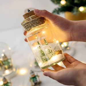 Christmas glass snow globe LED night light with reindeer and snow scenery decoration
