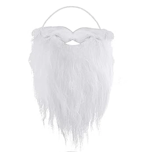 Realistic white Santa Claus beard set with mustache and elastic ear loops for cosplay