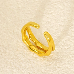 Modern irregular wave 18k gold stainless steel open ring with artistic organic design