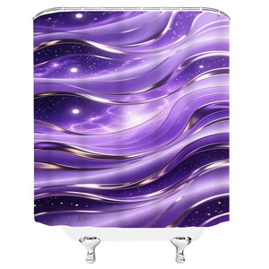 Detailansicht des lila Duschvorhangs mit Sternwellen-Muster aus wasserfestem Polyester