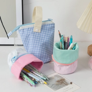 Vertical canvas pencil case with standing pen holder function and large capacity
